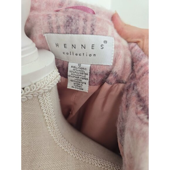 Hennes HM Vintage Pink Plaid Wool Blend Single Breasted Long Mid Coat 10 M - Picture 7 of 12